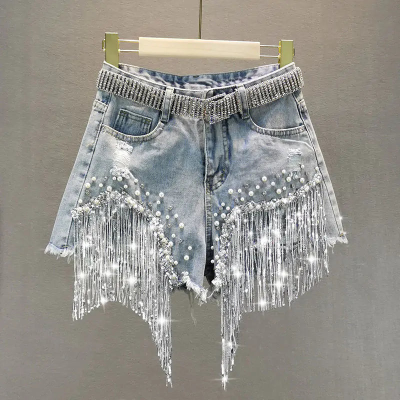 Tassel Beading Denim Short